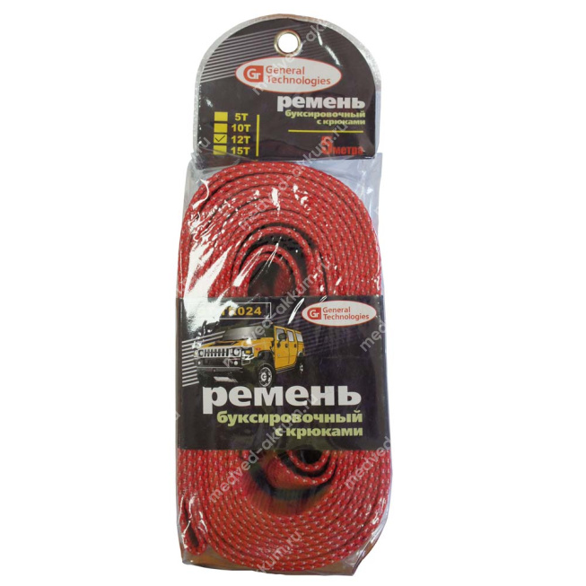 Трос буксировочный лента General Technologies с крюками 12т.
