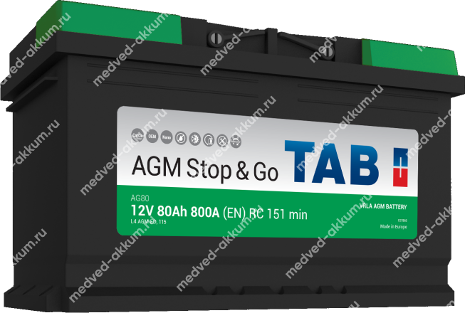 TAB AGM Stop&Go 80 Ач обр. L4