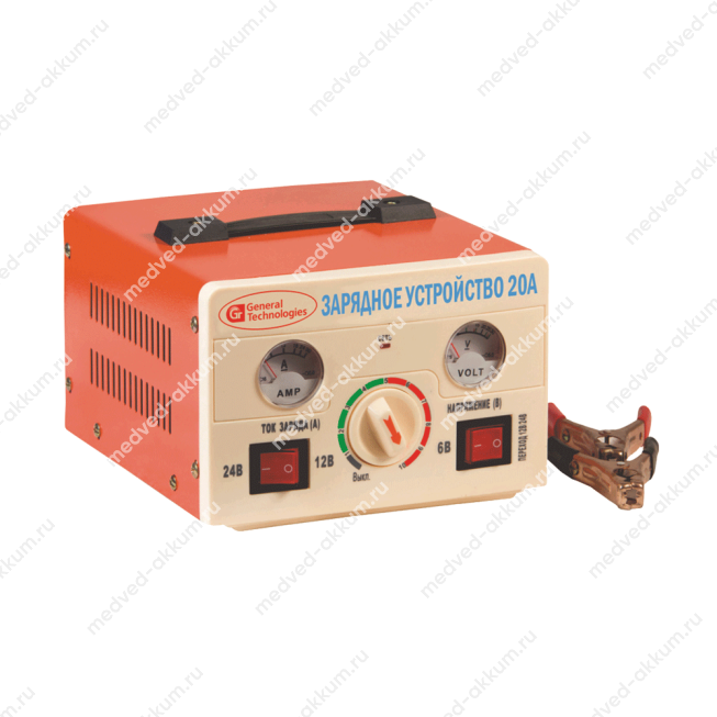 Зарядное устройство аккумулятора 20А General Technologies GT-BC007 (6/12/24) ручн беж. металл. корп.